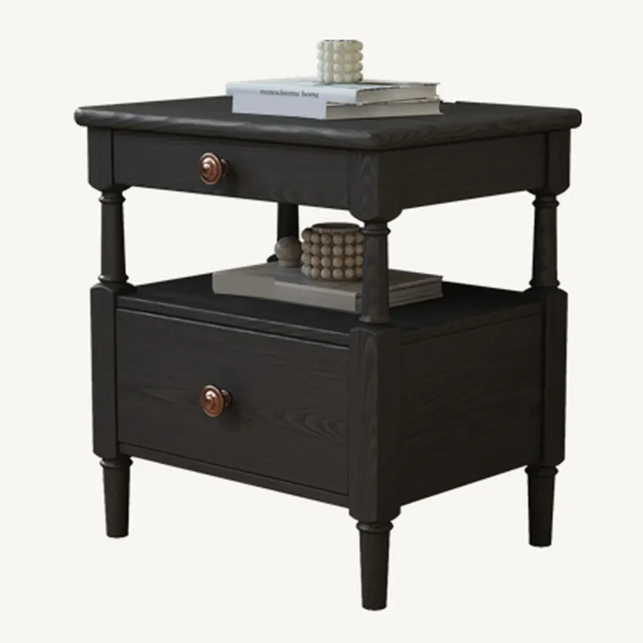Classic Rectangular 2-Drawer Wood Black Nightstand with Shelf Image - 6