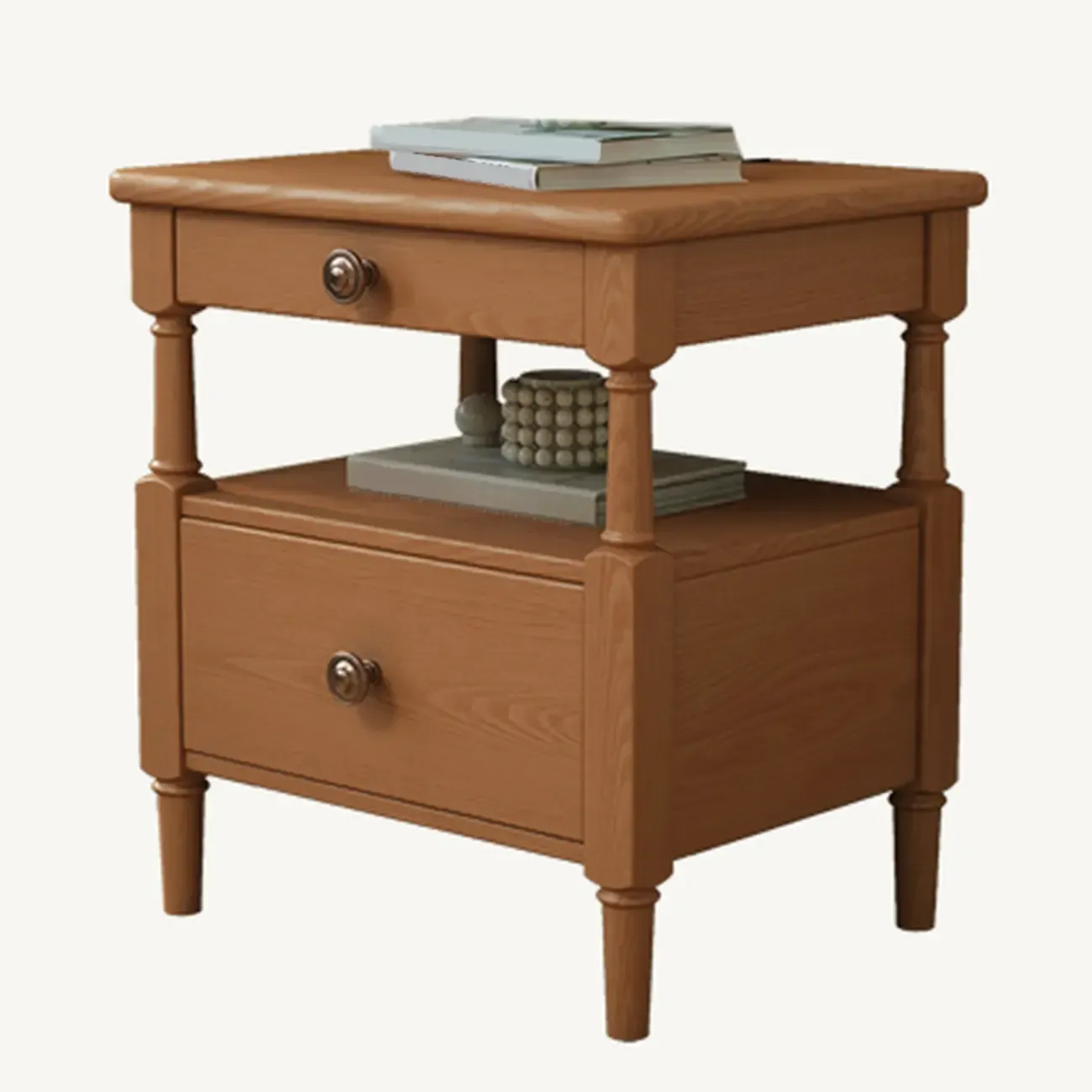 Classic Rectangular 2-Drawer Wood Black Nightstand with Shelf Image - 7