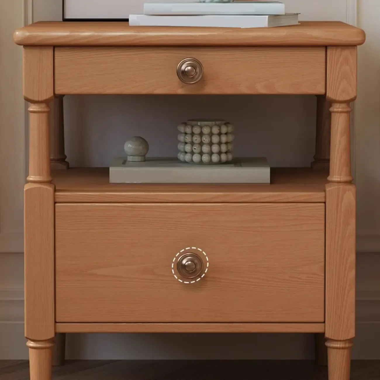 Classic Rectangular 2-Drawer Wood Black Nightstand with Shelf Image - 5