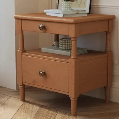 Classic Rectangular 2-Drawer Wood Black Nightstand with Shelf Image - 2