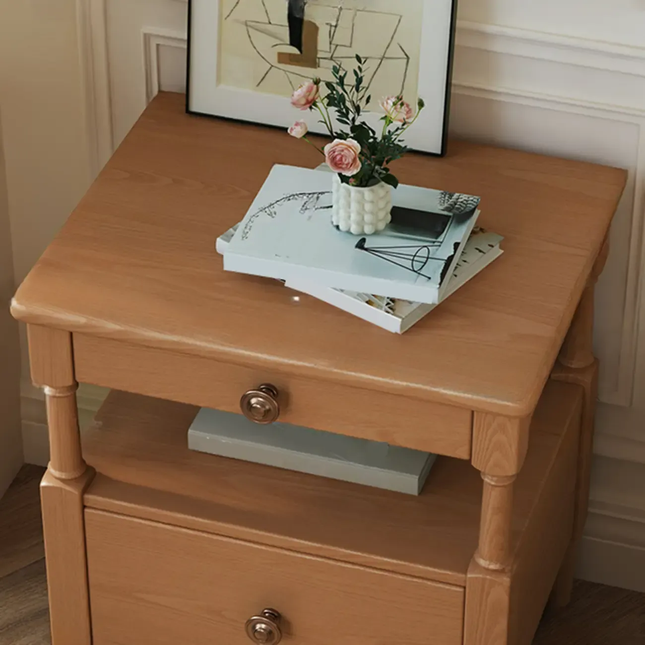 Classic Rectangular 2-Drawer Wood Black Nightstand with Shelf Image - 8