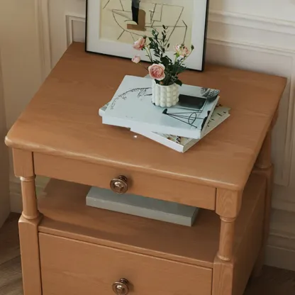 Classic Rectangular 2-Drawer Wood Black Nightstand with Shelf Image - 8