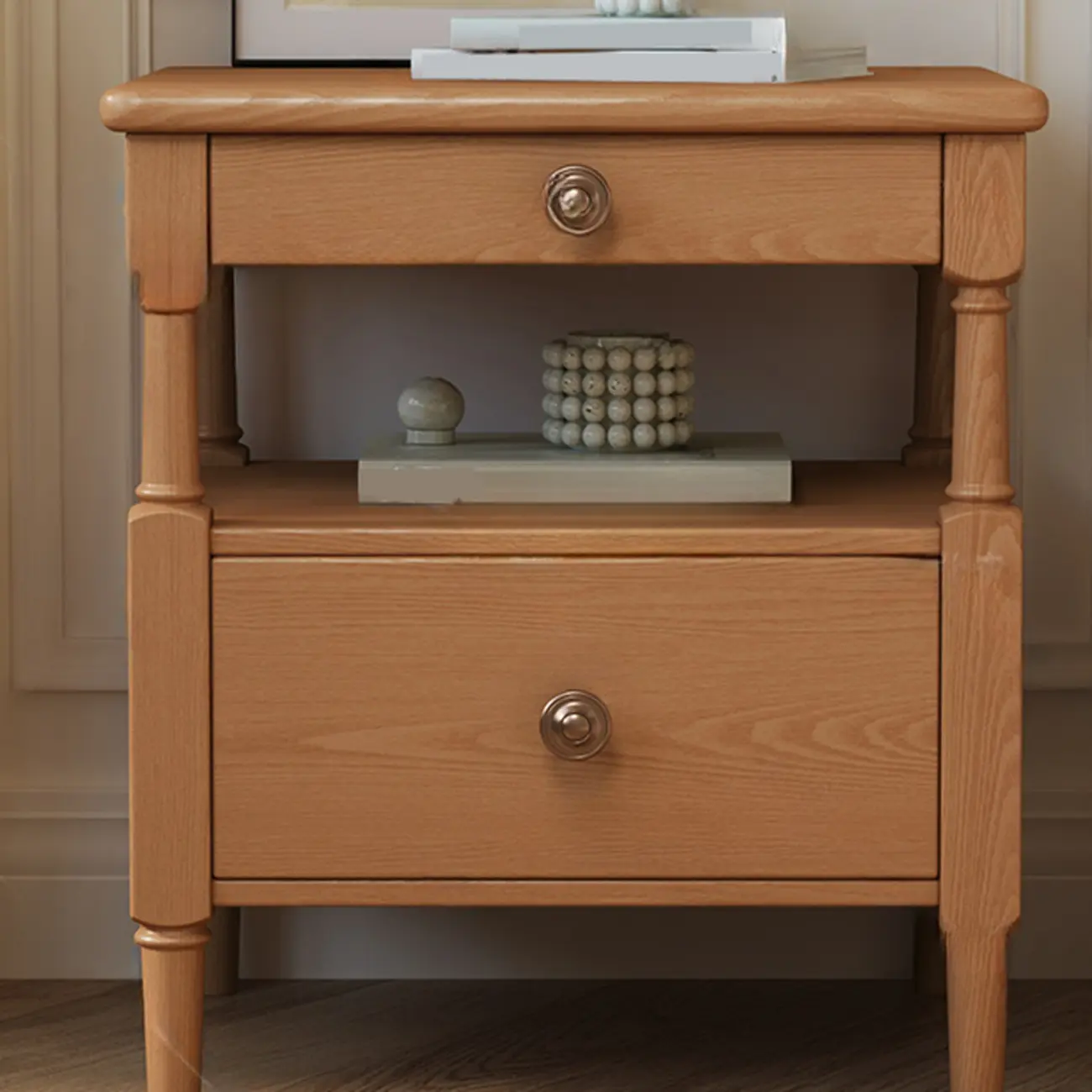 Classic Rectangular 2-Drawer Wood Black Nightstand with Shelf Image - 9 | homeyfad