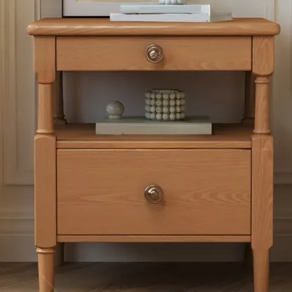 Classic Rectangular 2-Drawer Wood Black Nightstand with Shelf Image - 9