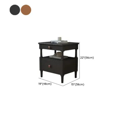 Classic Rectangular 2-Drawer Wood Black Nightstand with Shelf #size