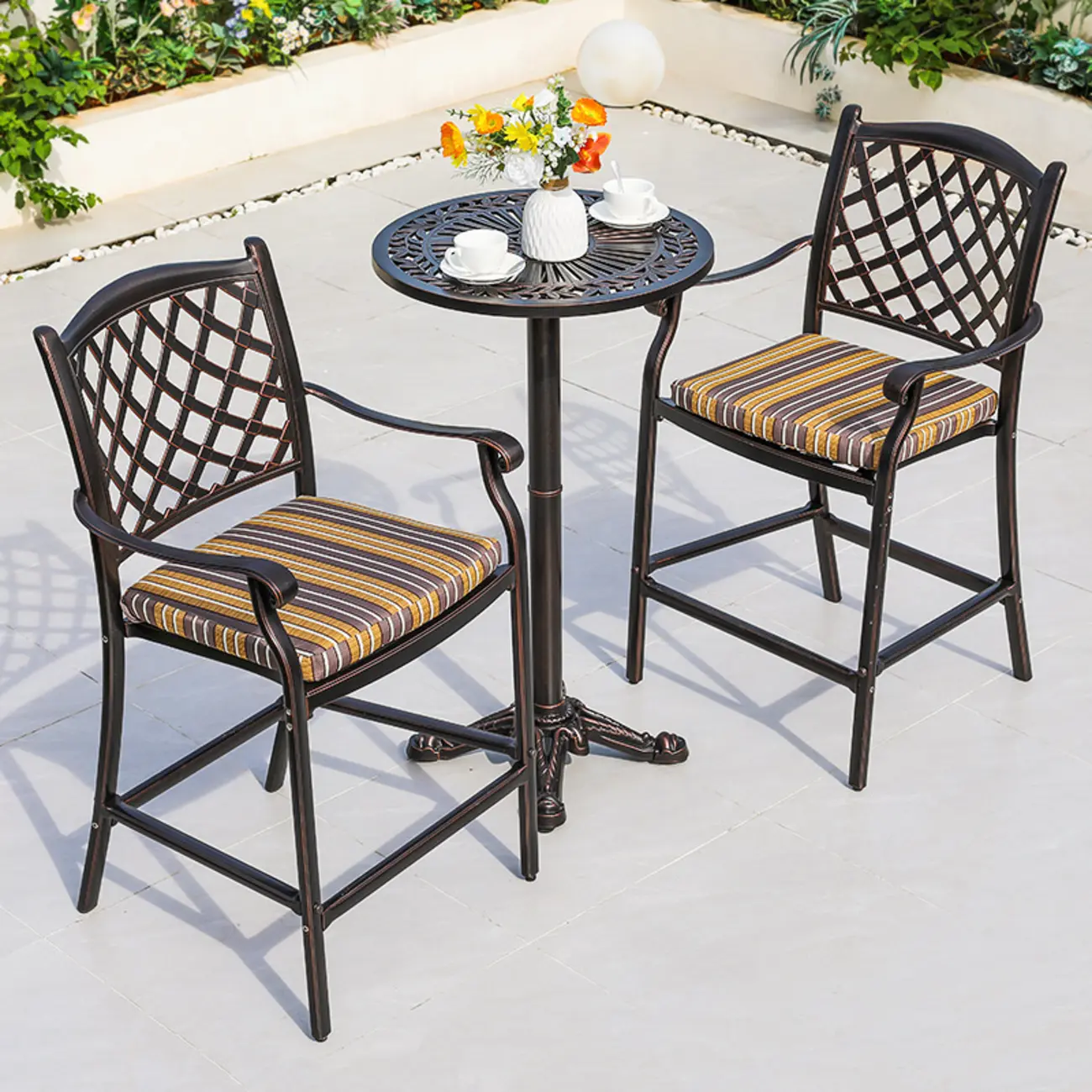 Vintage Black Hollow Aluminum Outdoor Dining Table Image - 2 | homeyfad