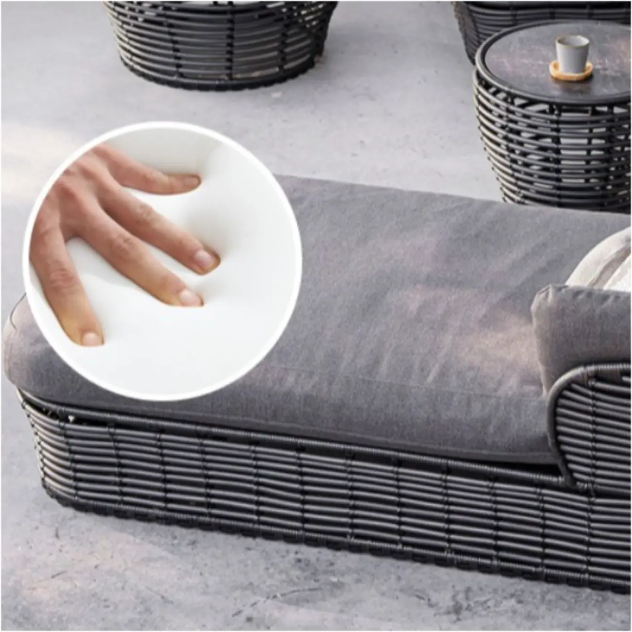 UV Resistant Plastic Frame Sofa with Cushions in Black/Natural Image - 2 | homeyfad