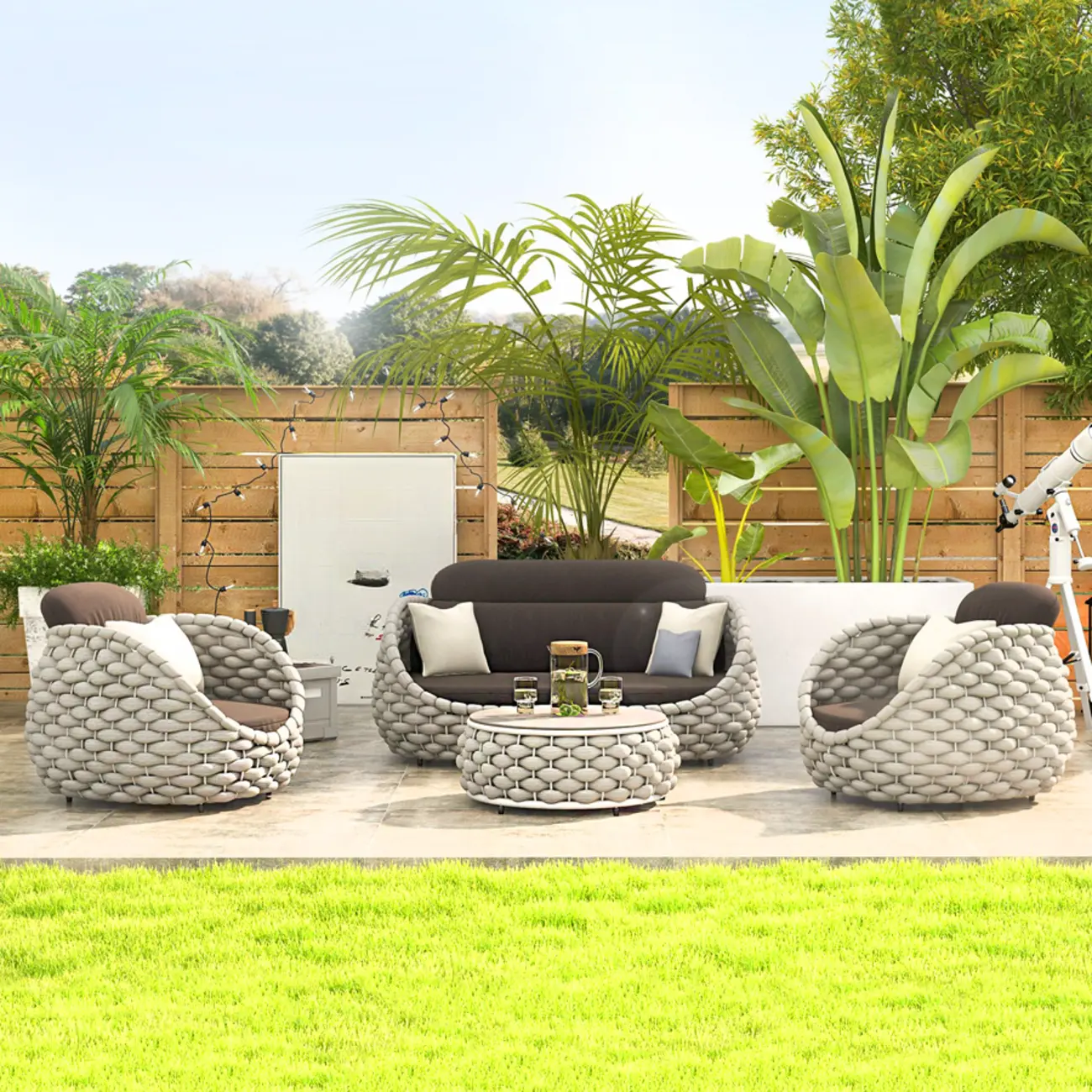 4 Piece Modern Patio Rattan Conversation Set Image - 2 | homeyfad