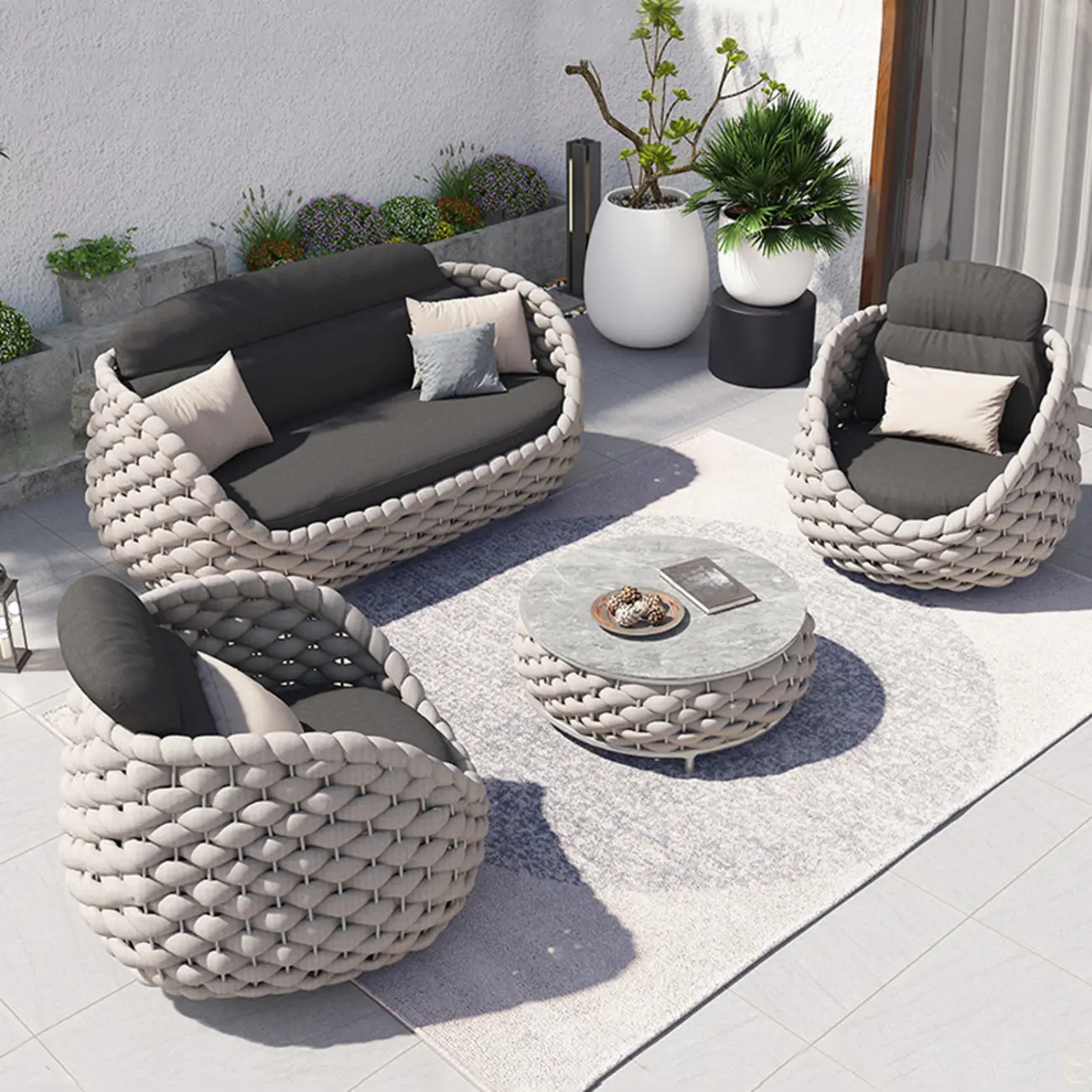 4 Piece Modern Patio Rattan Conversation Set Image - 1 | homeyfad