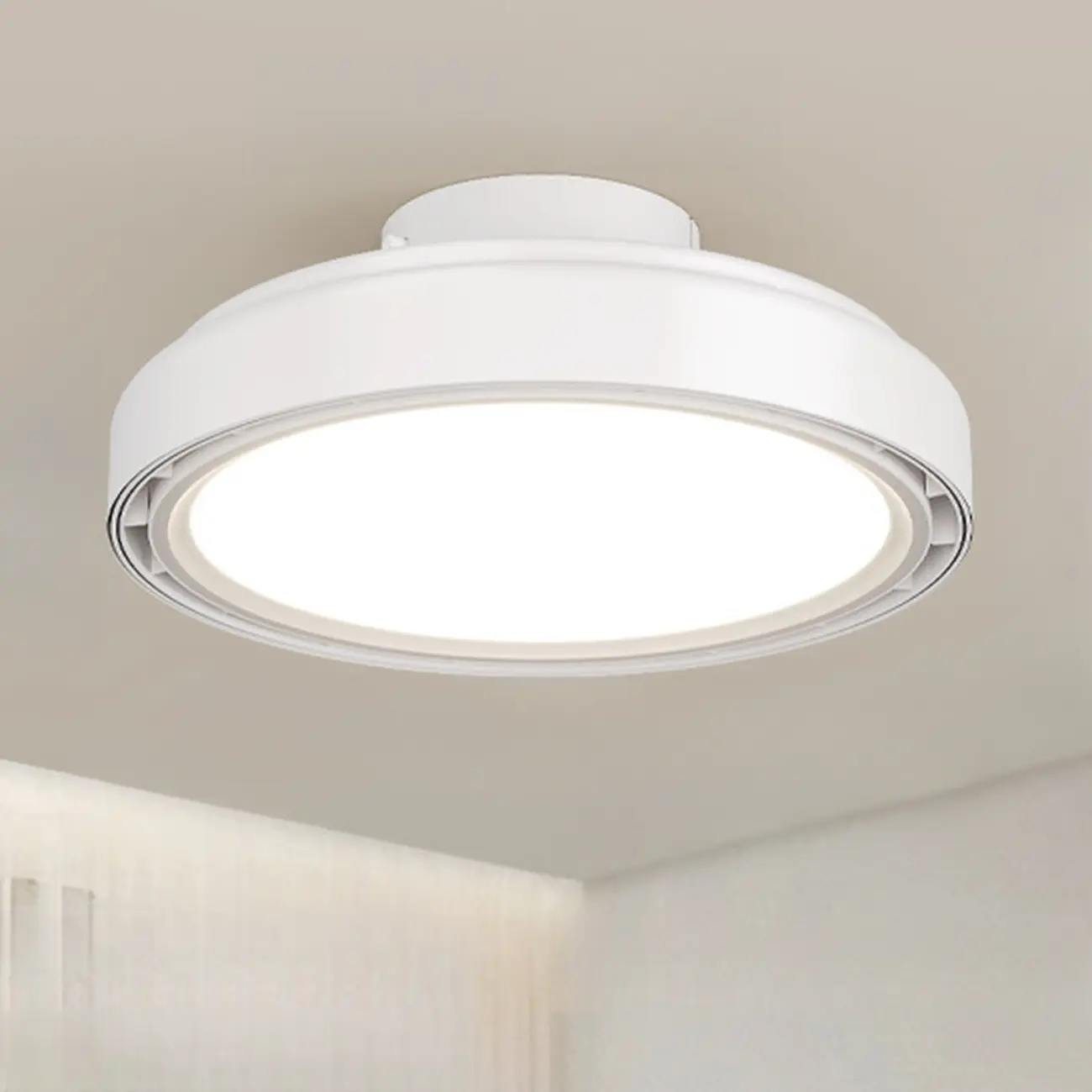 Modern Silver Bladeless Flush Mount Ceiling Fan with LED Light Image - 1 | homeyfad