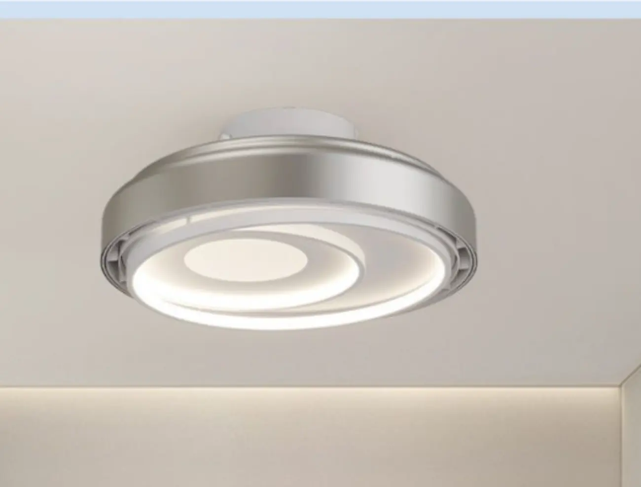 Modern Silver Bladeless Flush Mount Ceiling Fan with LED Light Image - 2 | homeyfad