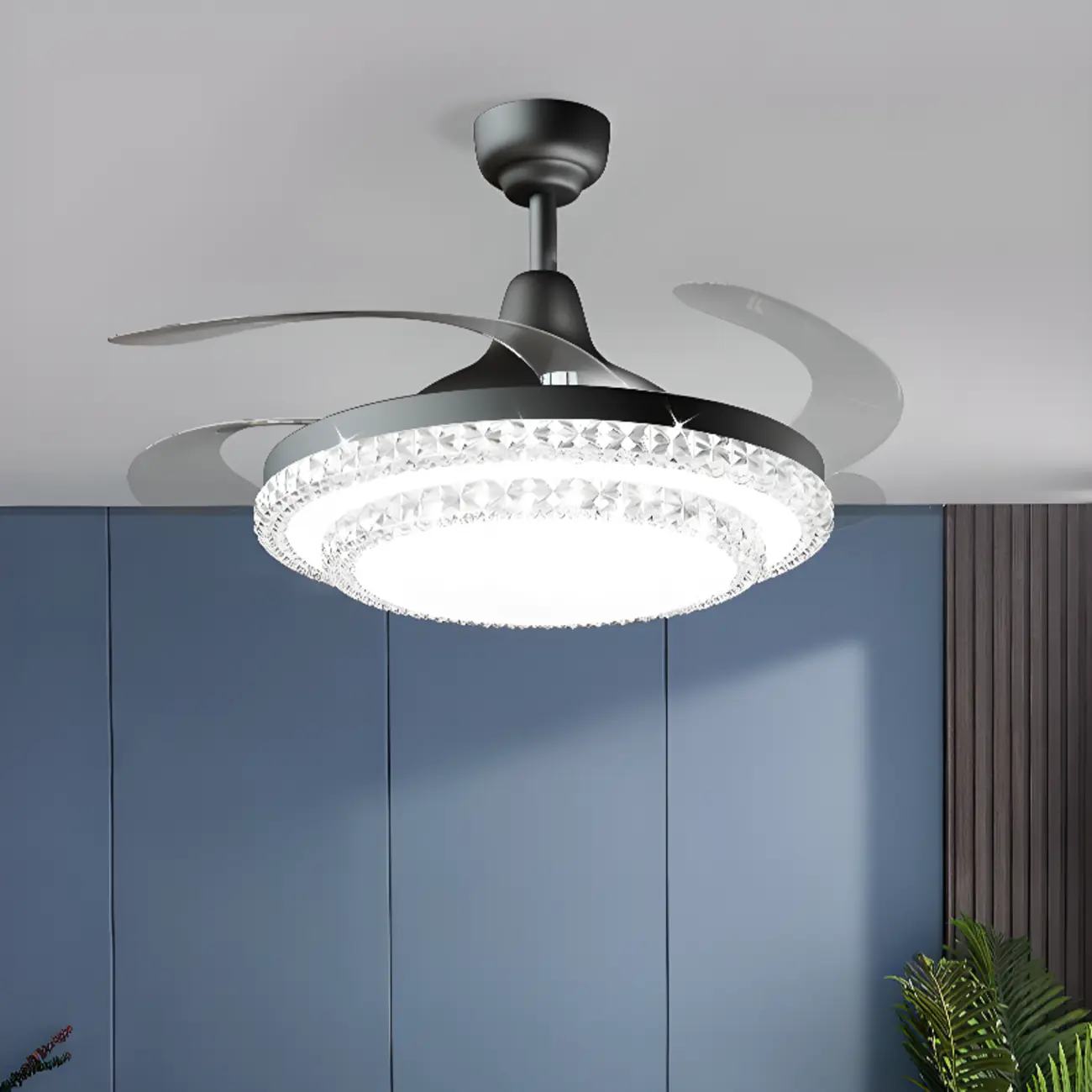 Retractable LED Crystal Ceiling Fan with Light Image - 1 | homeyfad