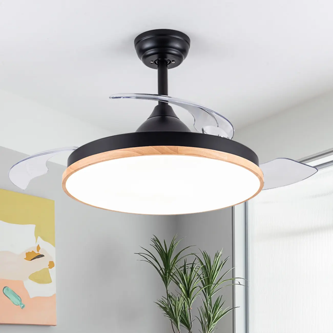 Round Metal Retractable LED Ceiling Fan Light with Remote Image - 2 | homeyfad