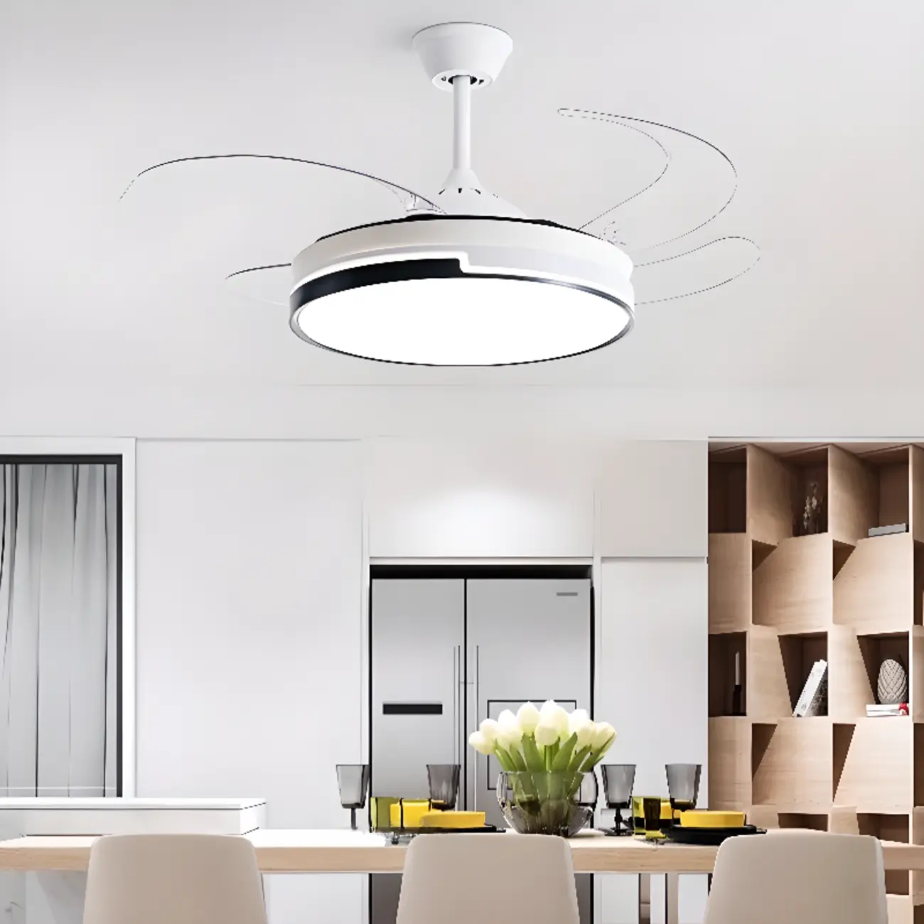Retractable LED Ceiling Fan with Light, Clear ABS Image - 2 | homeyfad