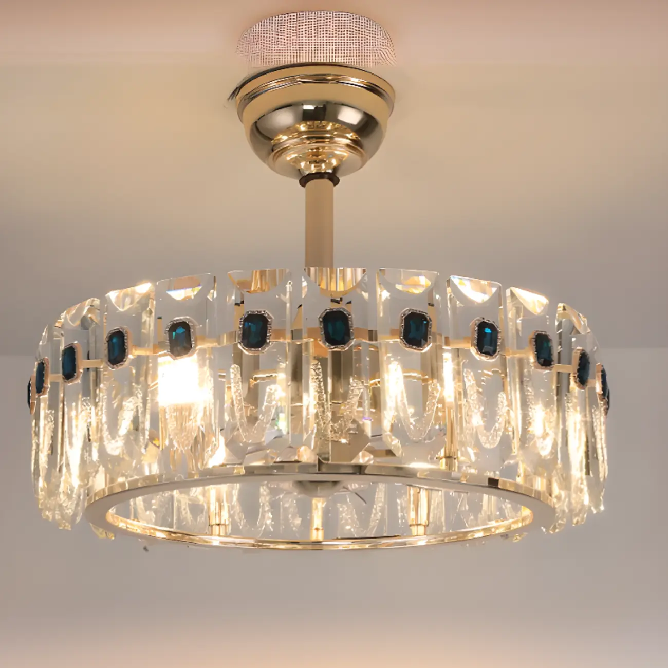 Luxury Adjustable Round Golden Crystal Fandelier with Remote Image - 2 | homeyfad