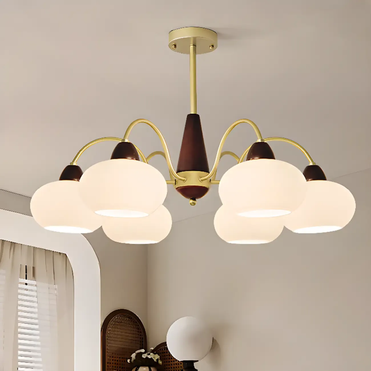 Gold Glass Floral Modern Chandelier with Elegance Image - 1