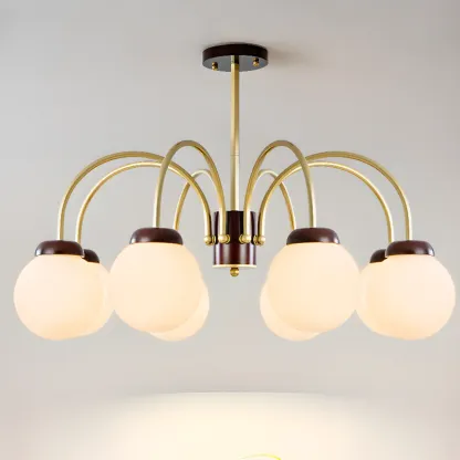 Classic Gold White Vitreous Ball Chandelier Image - 3