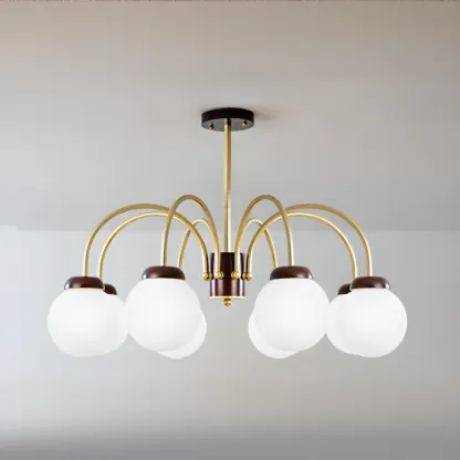 Classic Gold White Vitreous Ball Chandelier Image - 6