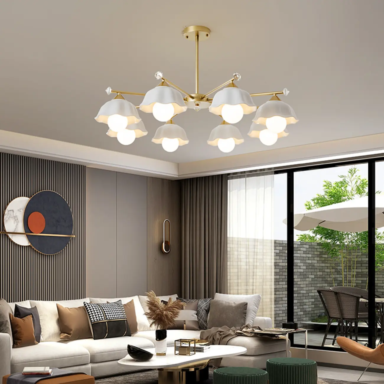 Gold Floral Metal Modern Linear Chandelier Light Image - 1 | homeyfad