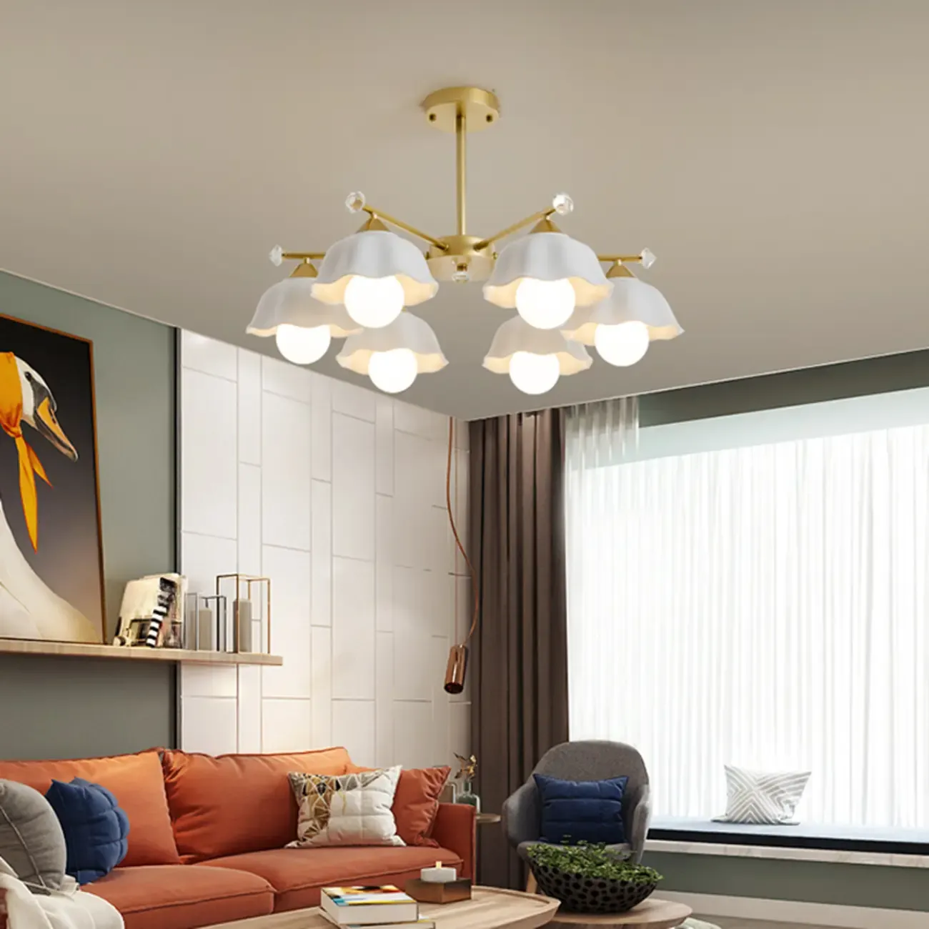 Gold Floral Metal Modern Linear Chandelier Light Image - 2