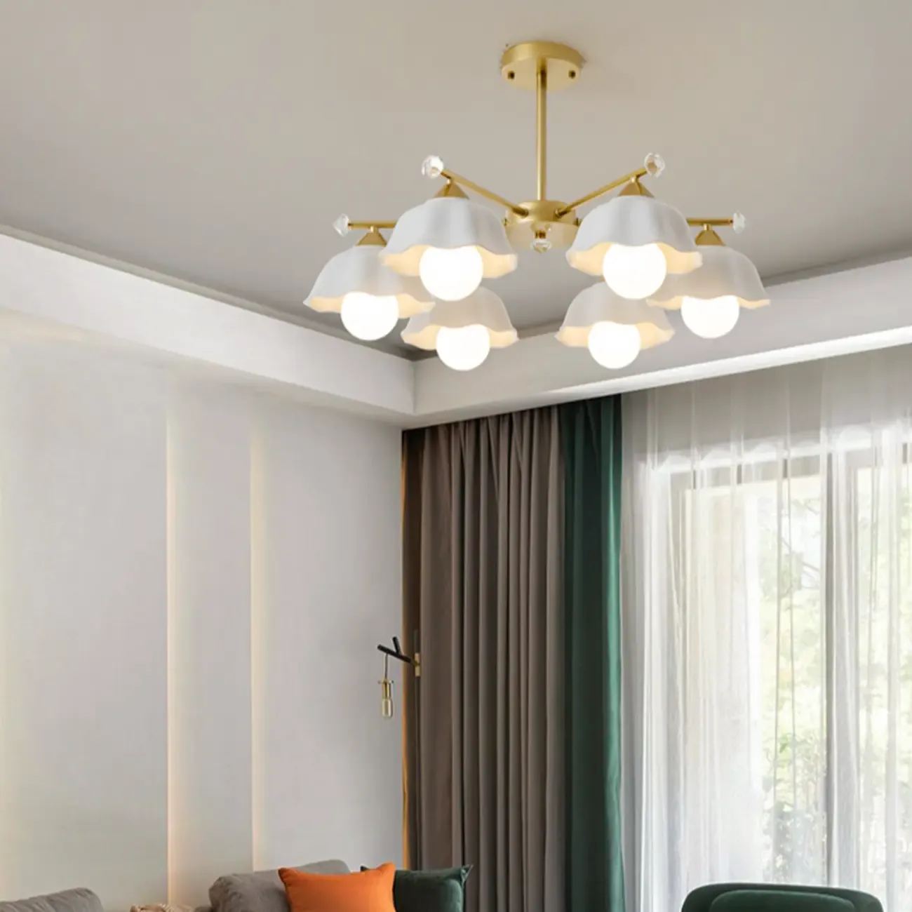 Gold Floral Metal Modern Linear Chandelier Light Image - 3