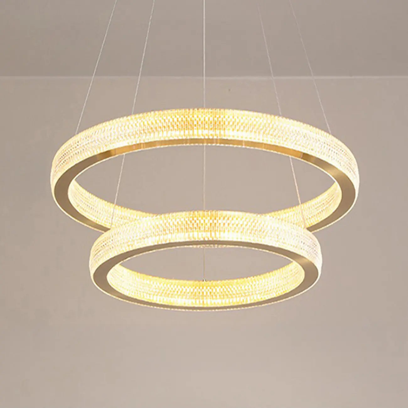 Glamorous Golden LED Double Circle Ring Crystal Chandelier Image - 1 | homeyfad