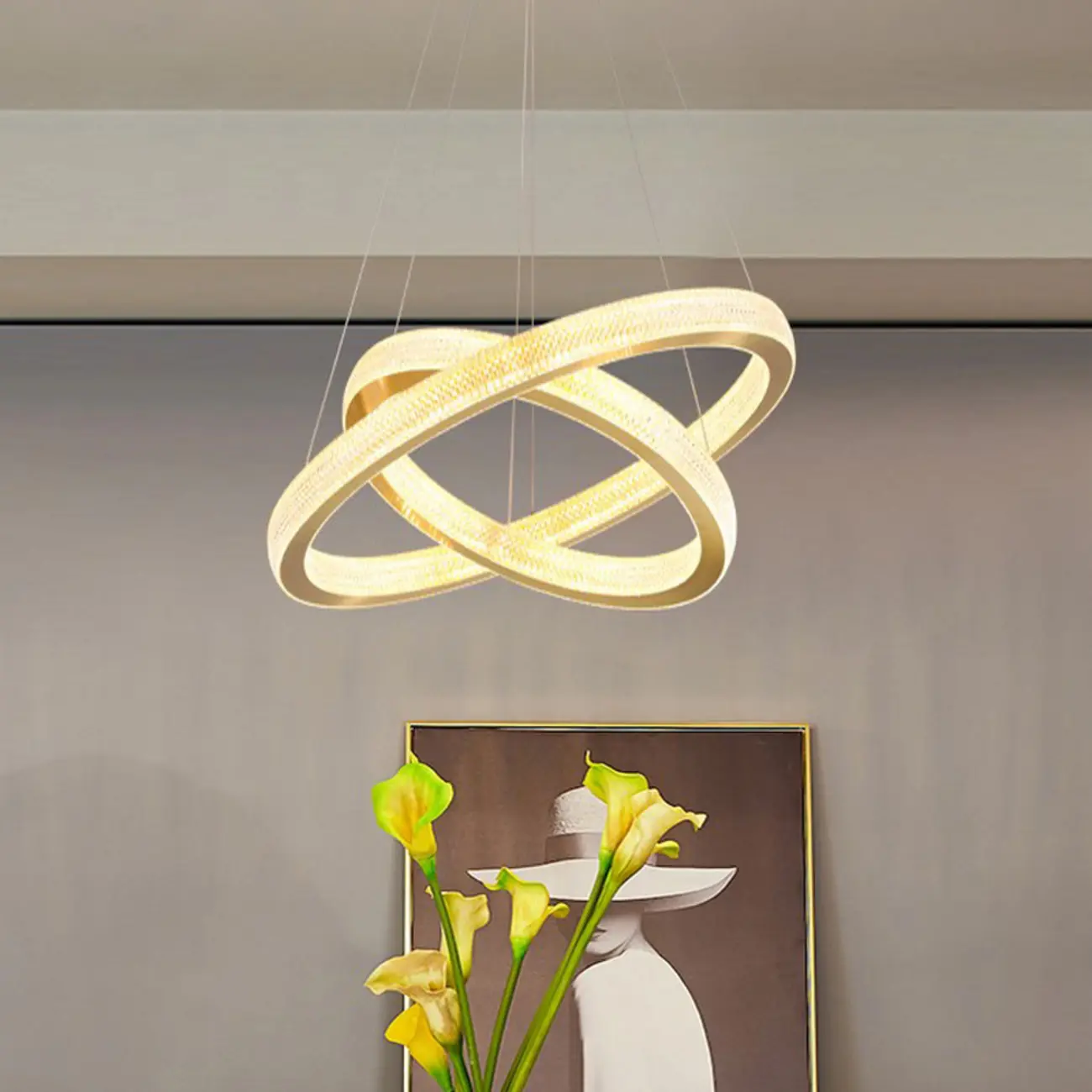 Glamorous Golden LED Double Circle Ring Crystal Chandelier Image - 2 | homeyfad