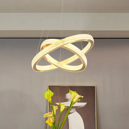 Glamorous Golden LED Double Circle Ring Crystal Chandelier Image - 2