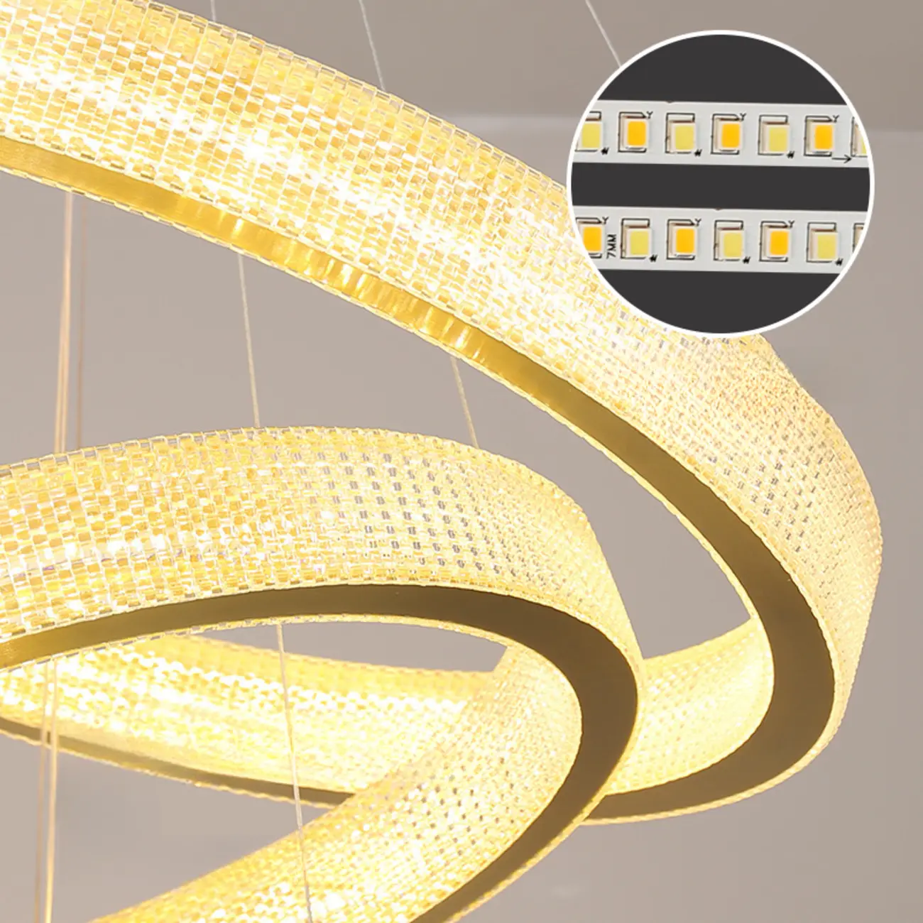 Glamorous Golden LED Double Circle Ring Crystal Chandelier Image - 5 | homeyfad