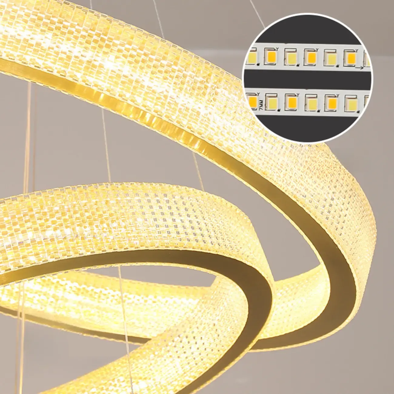 Glamorous Golden LED Double Circle Ring Crystal Chandelier Image - 5