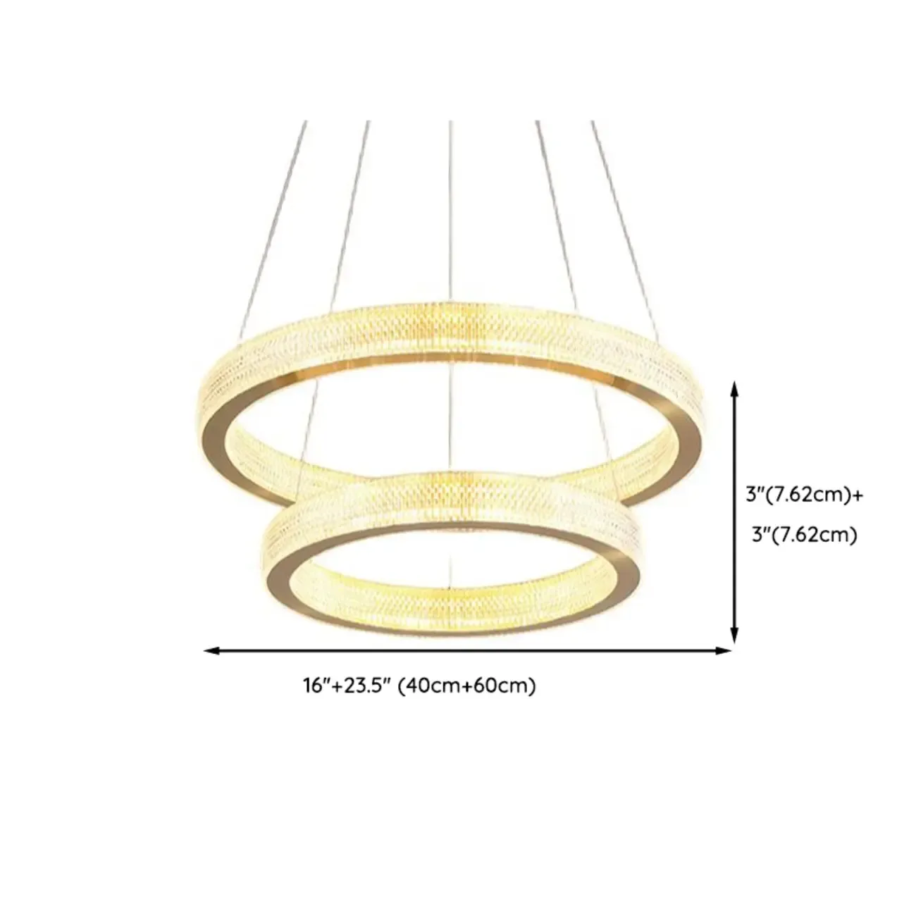 Glamorous Golden LED Double Circle Ring Crystal Chandelier Image - 12