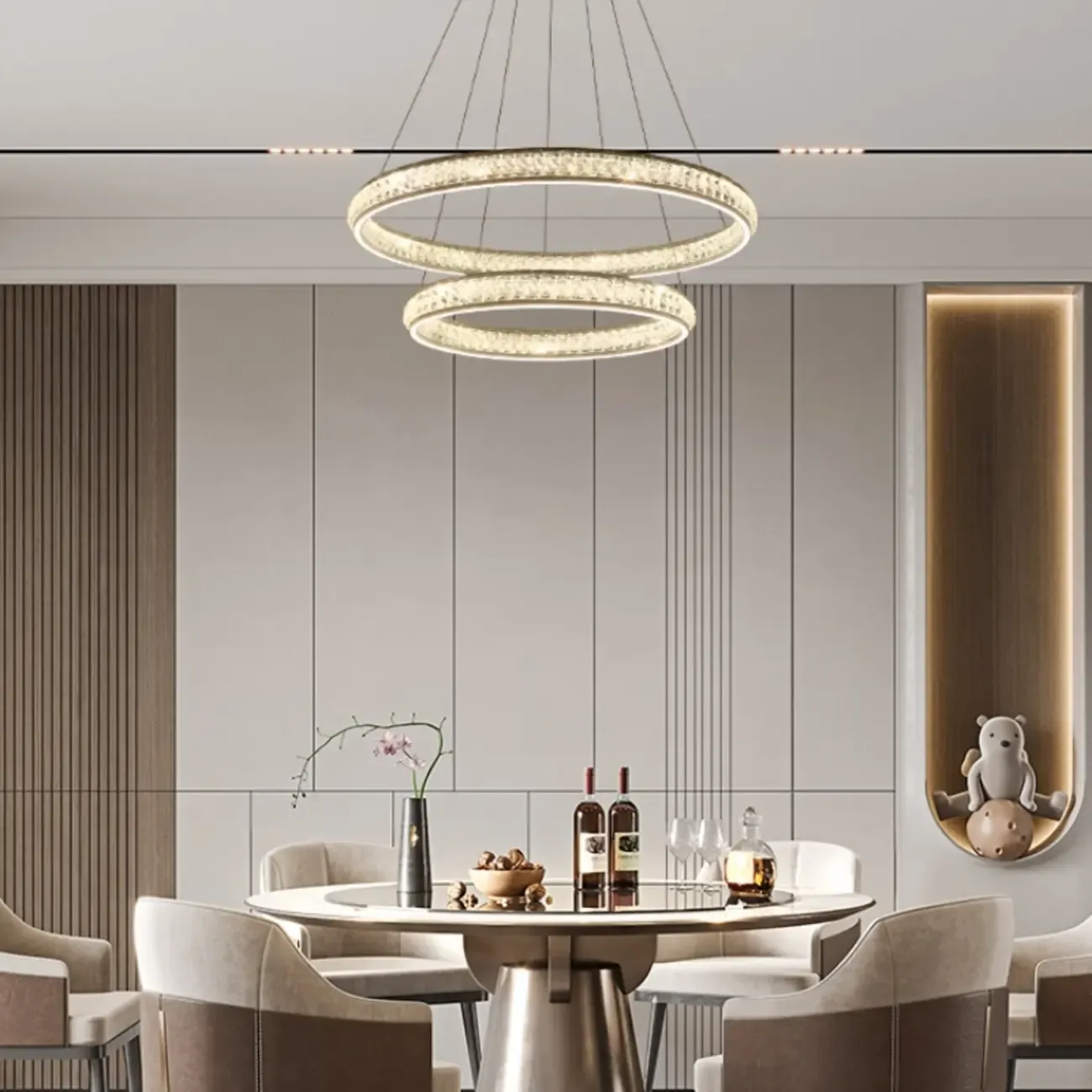 Luxury LED Golden Tiered Ring Crystal Chandelier   Image - 1