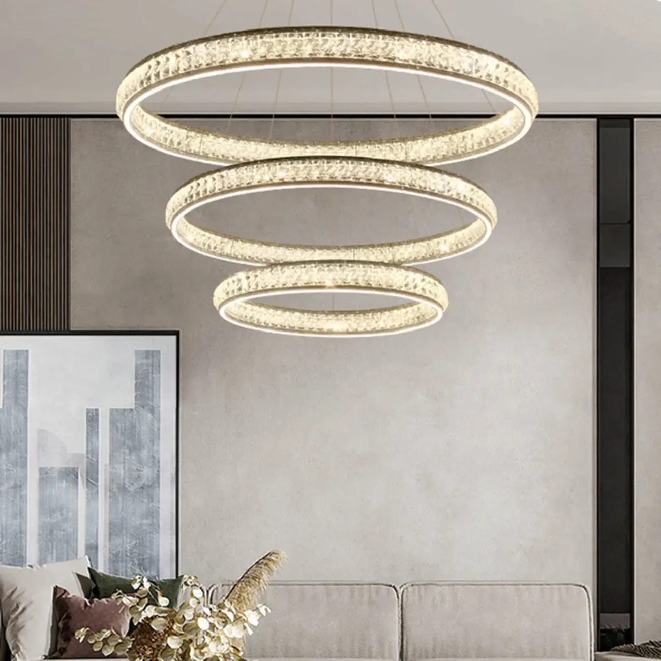 Luxury LED Golden Tiered Ring Crystal Chandelier   Image - 3