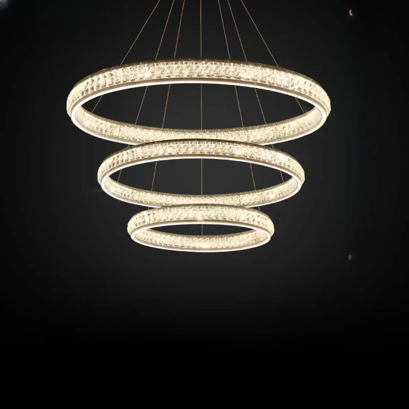 Luxury LED Golden Tiered Ring Crystal Chandelier   Image - 7 | homeyfad