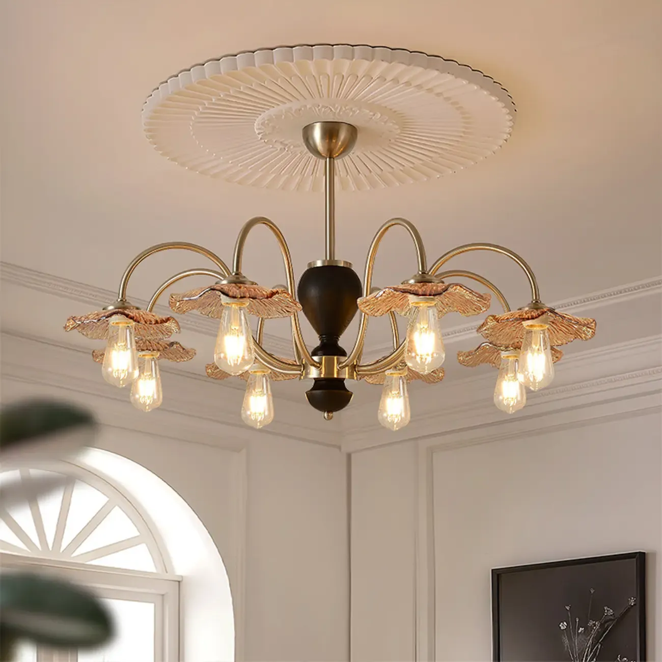 Retro Geometric 6/8 Lights Glass Chandelier in Chrome  Image - 1