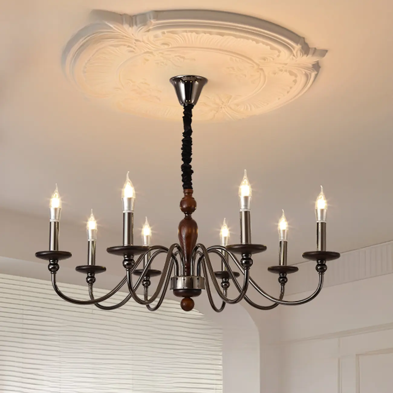 Modern Black 6/8 Light Candelabra Chandelier in Dimmable  Image - 2 | homeyfad