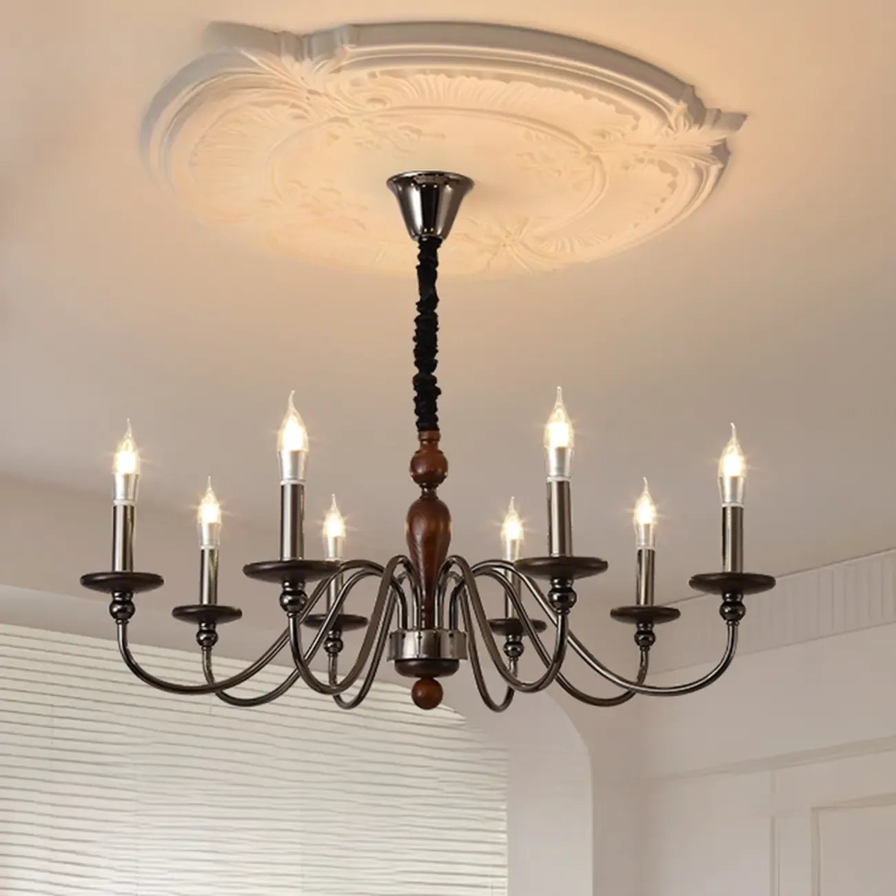 Modern Black 6/8 Light Candelabra Chandelier in Dimmable  Image - 2