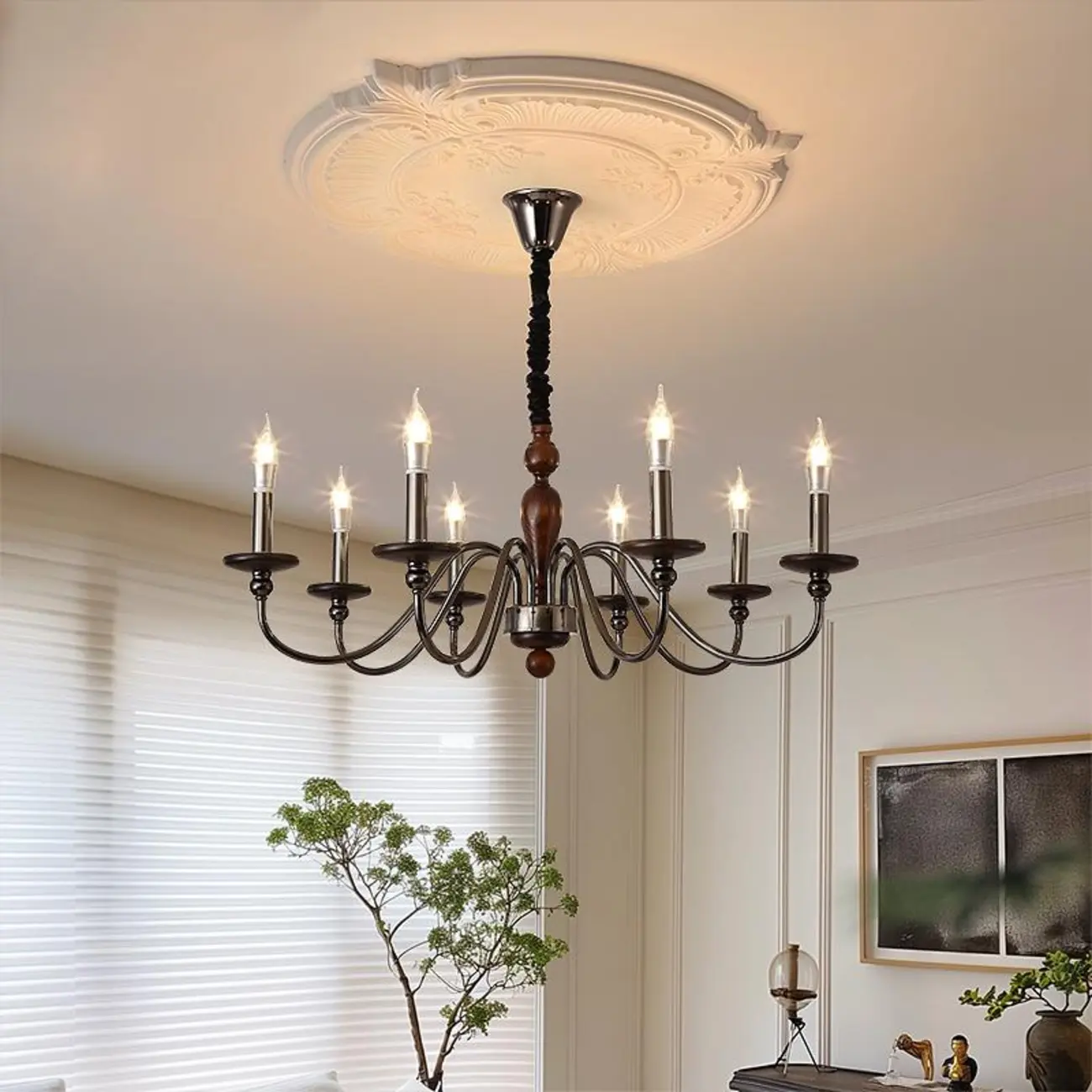 Modern Black 6/8 Light Candelabra Chandelier in Dimmable  Image - 3 | homeyfad