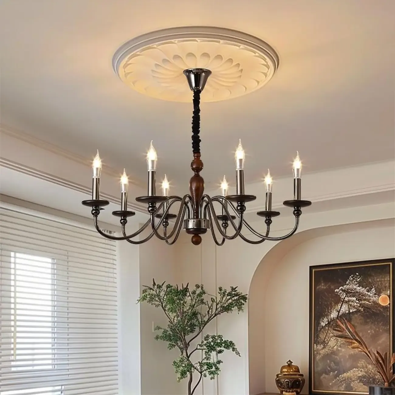 Modern Black 6/8 Light Candelabra Chandelier in Dimmable  Image - 4
