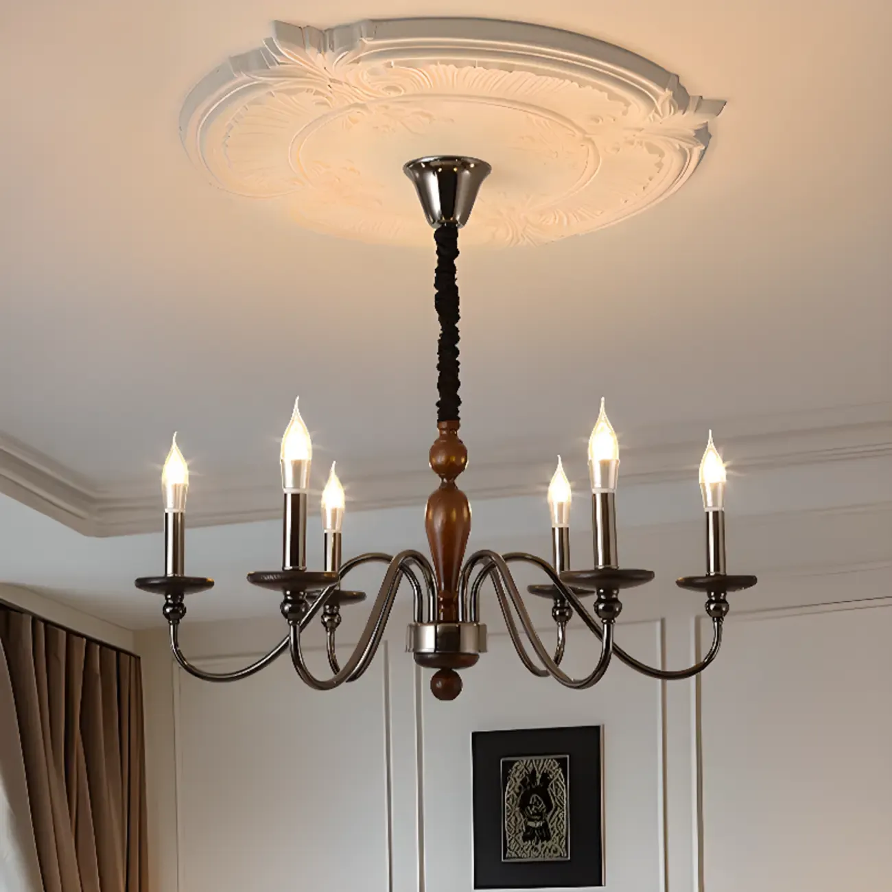 Modern Black 6/8 Light Candelabra Chandelier in Dimmable  Image - 5