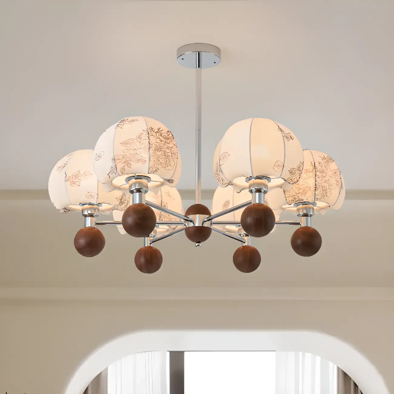 Black Floral Metal Glass Modern Linear Chandelier Image - 1