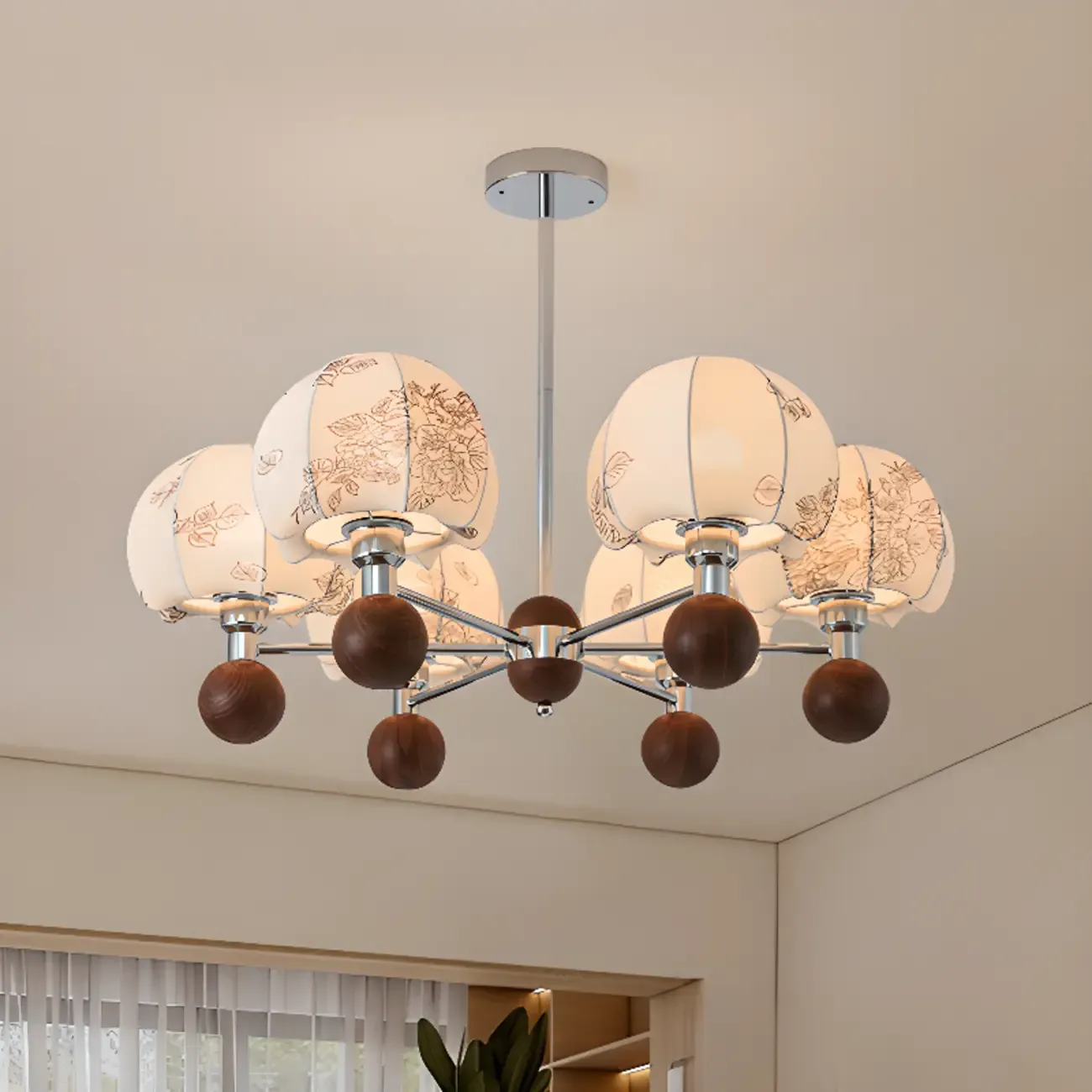 Black Floral Metal Glass Modern Linear Chandelier Image - 2