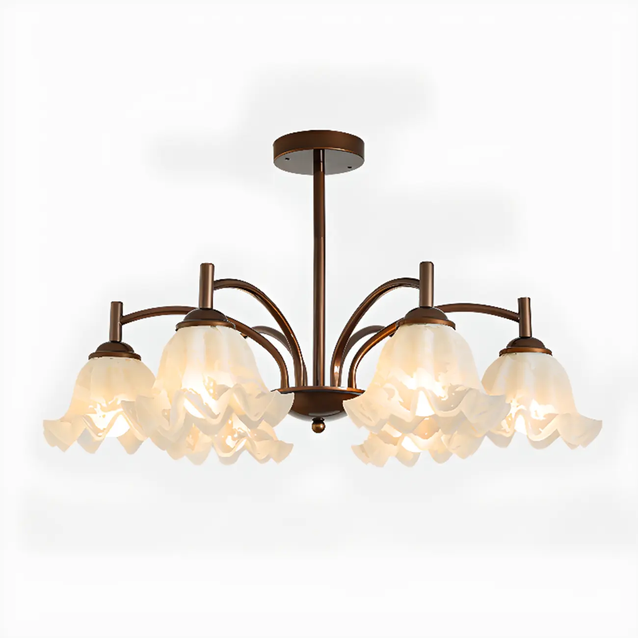 Bronze Floral Glass Semi Flush Mount Chandelier Retro Image - 11 | homeyfad
