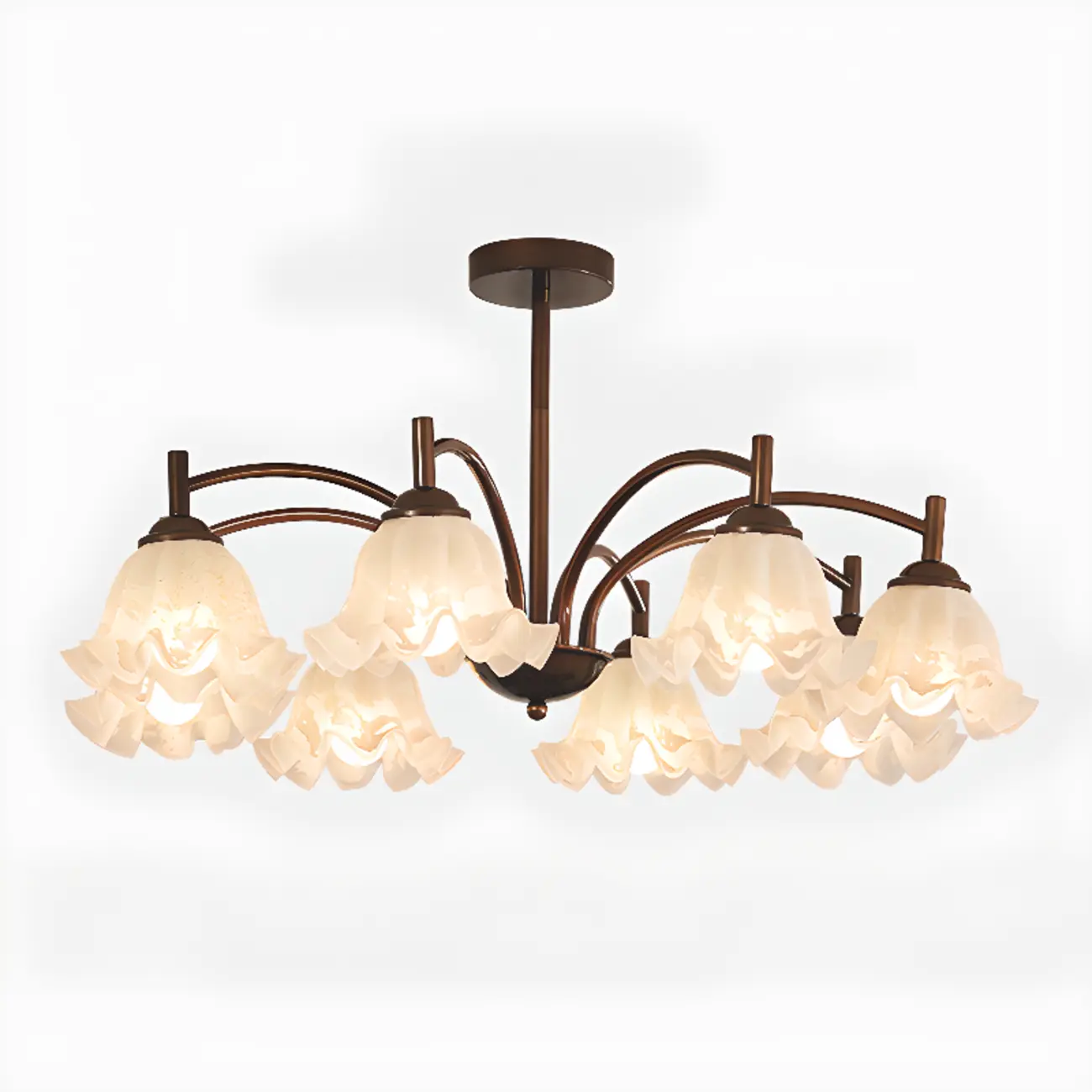 Bronze Floral Glass Semi Flush Mount Chandelier Retro Image - 12 | homeyfad
