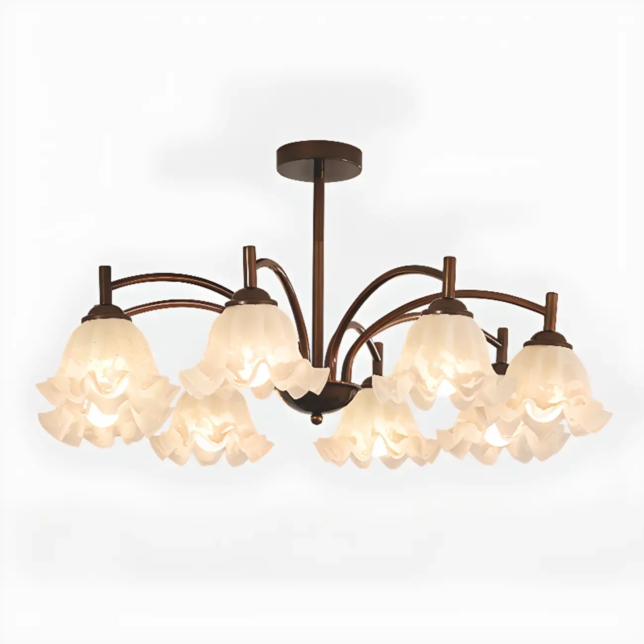 Bronze Floral Glass Semi Flush Mount Chandelier Retro Image - 12