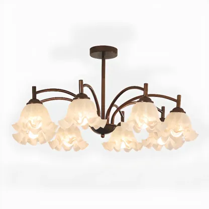 Bronze Floral Glass Semi Flush Mount Chandelier Retro Image - 12