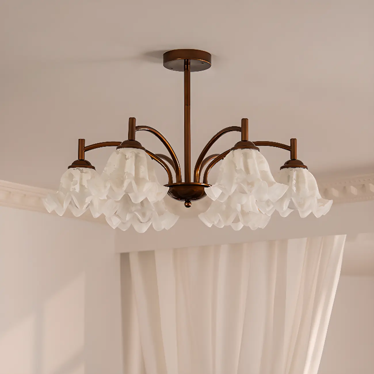 Bronze Floral Glass Semi Flush Mount Chandelier Retro Image - 4 | homeyfad