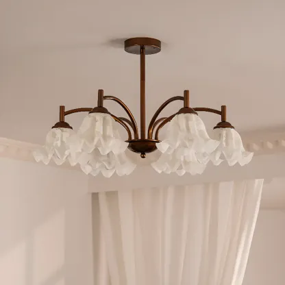 Bronze Floral Glass Semi Flush Mount Chandelier Retro Image - 4