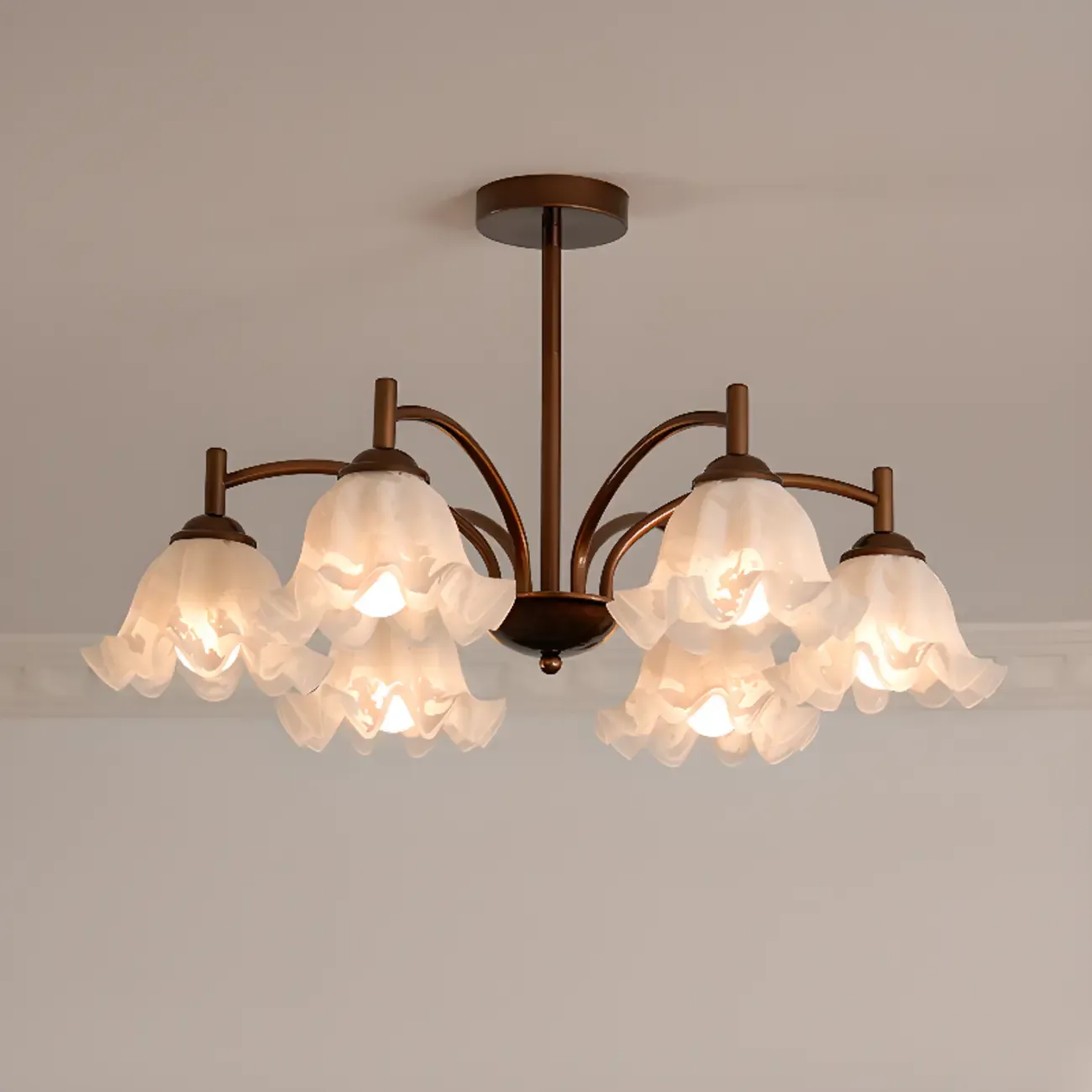 Bronze Floral Glass Semi Flush Mount Chandelier Retro Image - 3