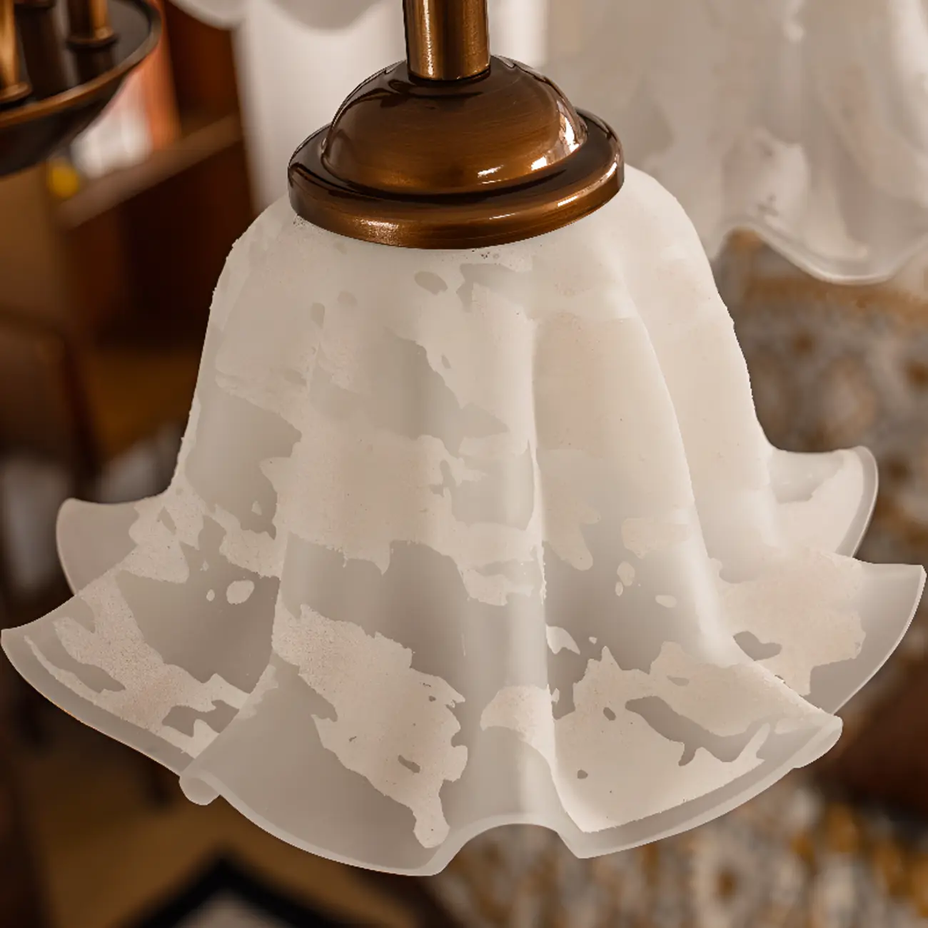 Bronze Floral Glass Semi Flush Mount Chandelier Retro Image - 5 | homeyfad